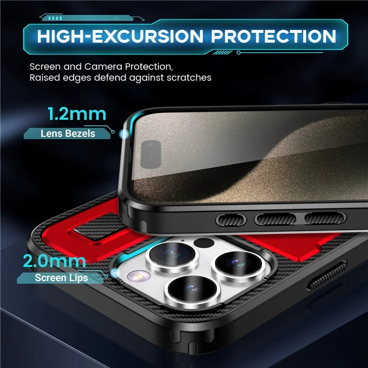 For iPhone 15 Pro Max Case TPU+PC Kickstand Phone Cover with Silicone Finger Strap