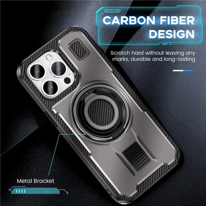 For iPhone 15 Pro Max Case TPU+PC Kickstand Phone Cover with Silicone Finger Strap