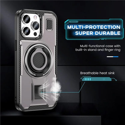 For iPhone 15 Pro Max Case TPU+PC Kickstand Phone Cover with Silicone Finger Strap