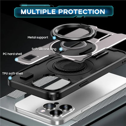 For iPhone 15 Pro Max Case TPU+PC Kickstand Phone Cover with Silicone Finger Strap