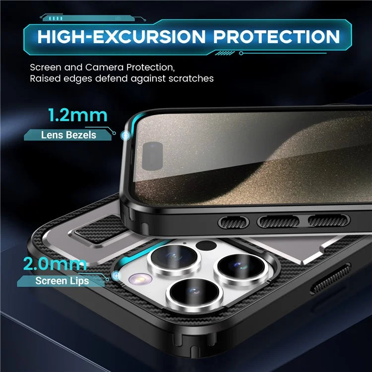 For iPhone 15 Pro Max Case TPU+PC Kickstand Phone Cover with Silicone Finger Strap