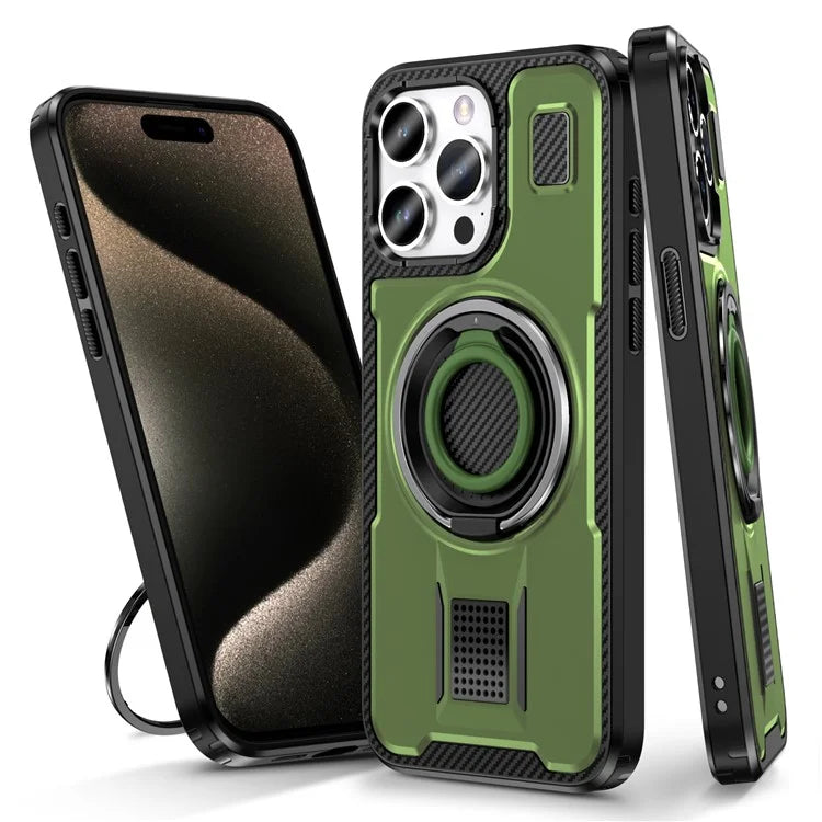 For iPhone 15 Pro Max Case TPU+PC Kickstand Phone Cover with Silicone Finger Strap