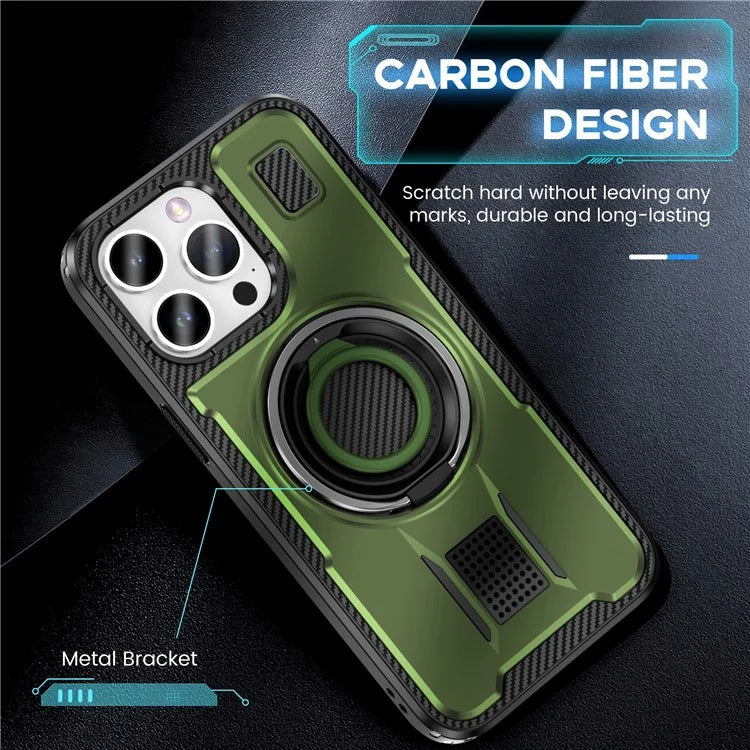 For iPhone 15 Pro Max Case TPU+PC Kickstand Phone Cover with Silicone Finger Strap