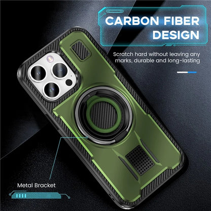 For iPhone 15 Pro Max Case TPU+PC Kickstand Phone Cover with Silicone Finger Strap
