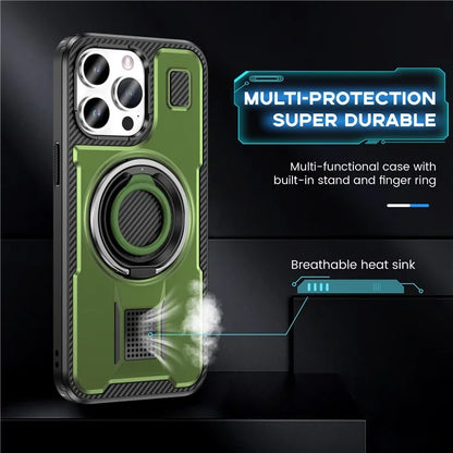 For iPhone 15 Pro Max Case TPU+PC Kickstand Phone Cover with Silicone Finger Strap