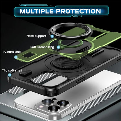 For iPhone 15 Pro Max Case TPU+PC Kickstand Phone Cover with Silicone Finger Strap