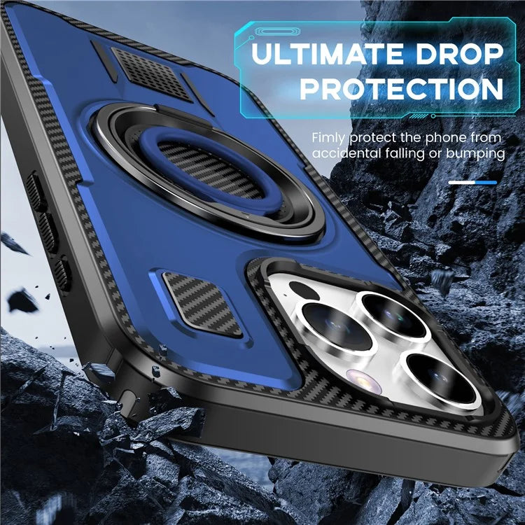 For iPhone 15 Pro Max Case TPU+PC Kickstand Phone Cover with Silicone Finger Strap