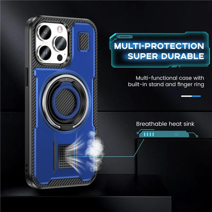 For iPhone 15 Pro Max Case TPU+PC Kickstand Phone Cover with Silicone Finger Strap