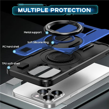 For iPhone 15 Pro Max Case TPU+PC Kickstand Phone Cover with Silicone Finger Strap