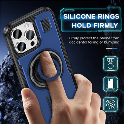 For iPhone 15 Pro Max Case TPU+PC Kickstand Phone Cover with Silicone Finger Strap