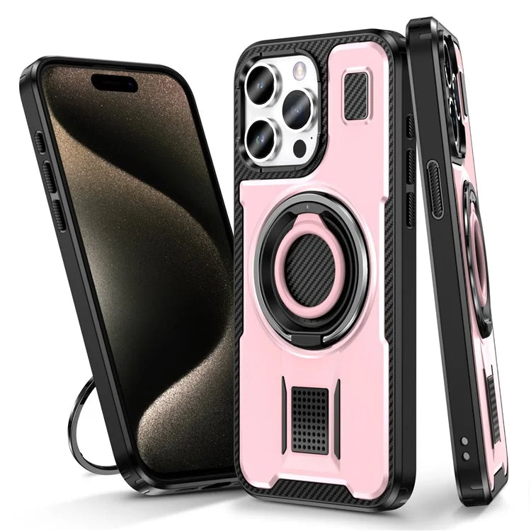 For iPhone 15 Pro Max Case TPU+PC Kickstand Phone Cover with Silicone Finger Strap