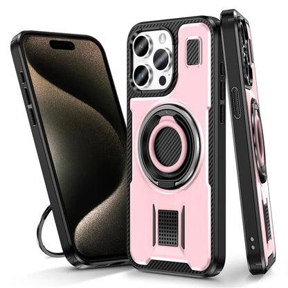 For iPhone 15 Pro Max Case TPU+PC Kickstand Phone Cover with Silicone Finger Strap