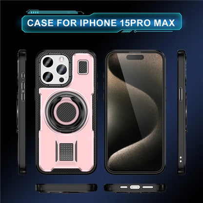For iPhone 15 Pro Max Case TPU+PC Kickstand Phone Cover with Silicone Finger Strap
