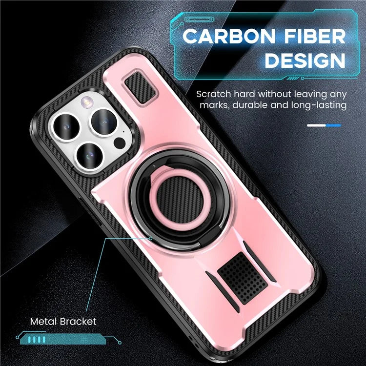 For iPhone 15 Pro Max Case TPU+PC Kickstand Phone Cover with Silicone Finger Strap