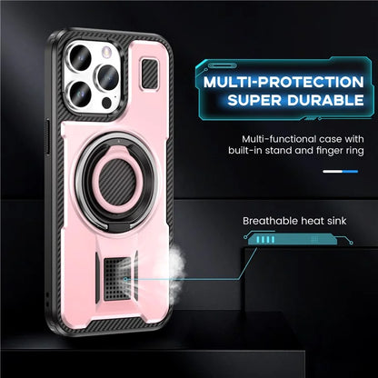 For iPhone 15 Pro Max Case TPU+PC Kickstand Phone Cover with Silicone Finger Strap