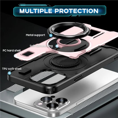 For iPhone 15 Pro Max Case TPU+PC Kickstand Phone Cover with Silicone Finger Strap