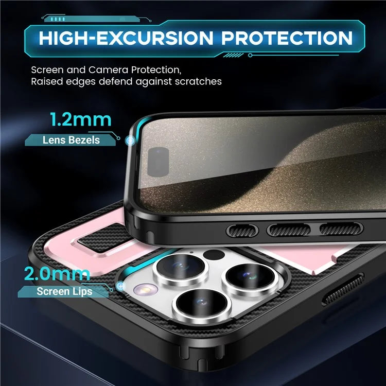 For iPhone 15 Pro Max Case TPU+PC Kickstand Phone Cover with Silicone Finger Strap