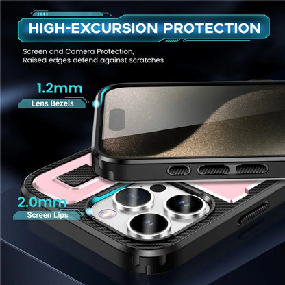 For iPhone 15 Pro Max Case TPU+PC Kickstand Phone Cover with Silicone Finger Strap