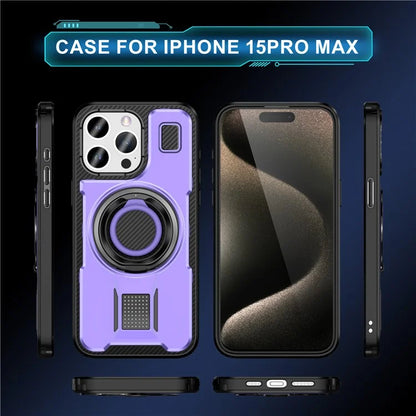 For iPhone 15 Pro Max Case TPU+PC Kickstand Phone Cover with Silicone Finger Strap