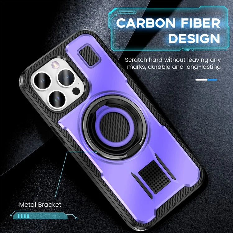 For iPhone 15 Pro Max Case TPU+PC Kickstand Phone Cover with Silicone Finger Strap