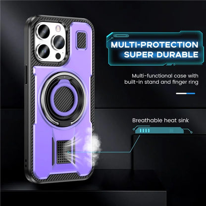 For iPhone 15 Pro Max Case TPU+PC Kickstand Phone Cover with Silicone Finger Strap