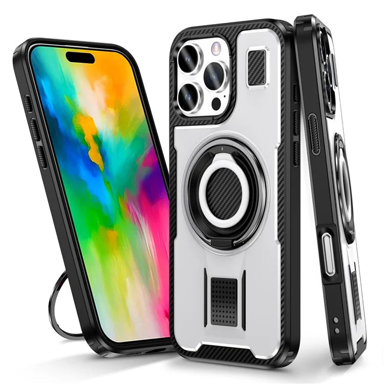 For iPhone 16 Pro Max Case TPU+PC Kickstand Phone Cover with Silicone Finger Strap