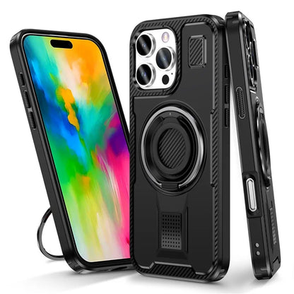 For iPhone 16 Pro Max Case TPU+PC Kickstand Phone Cover with Silicone Finger Strap