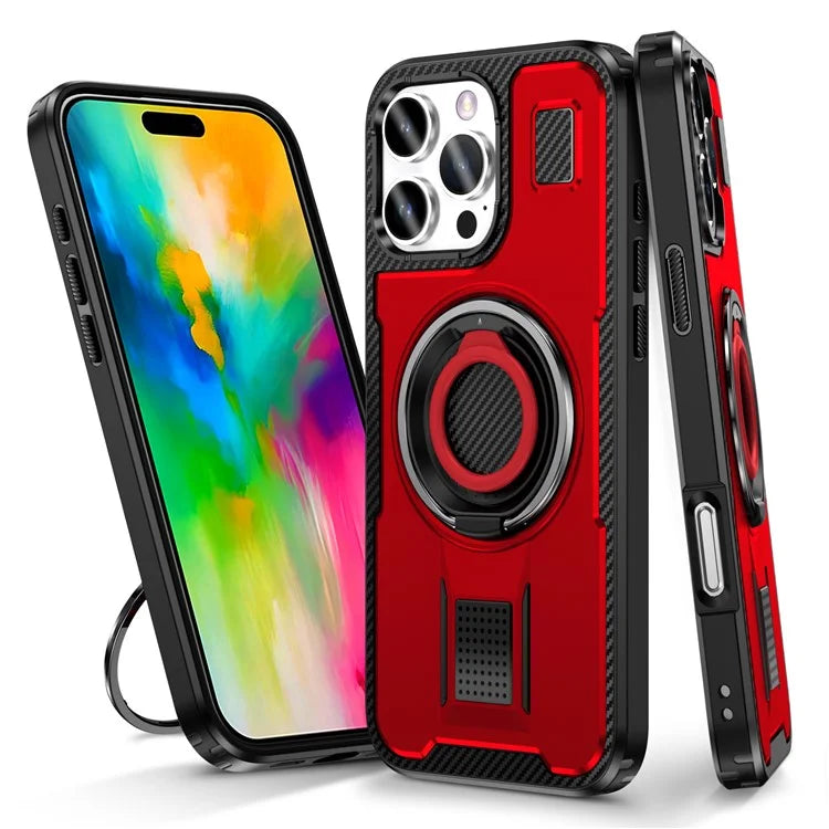 For iPhone 16 Pro Max Case TPU+PC Kickstand Phone Cover with Silicone Finger Strap