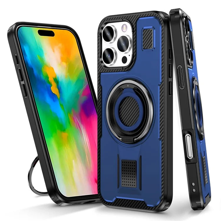 For iPhone 16 Pro Max Case TPU+PC Kickstand Phone Cover with Silicone Finger Strap