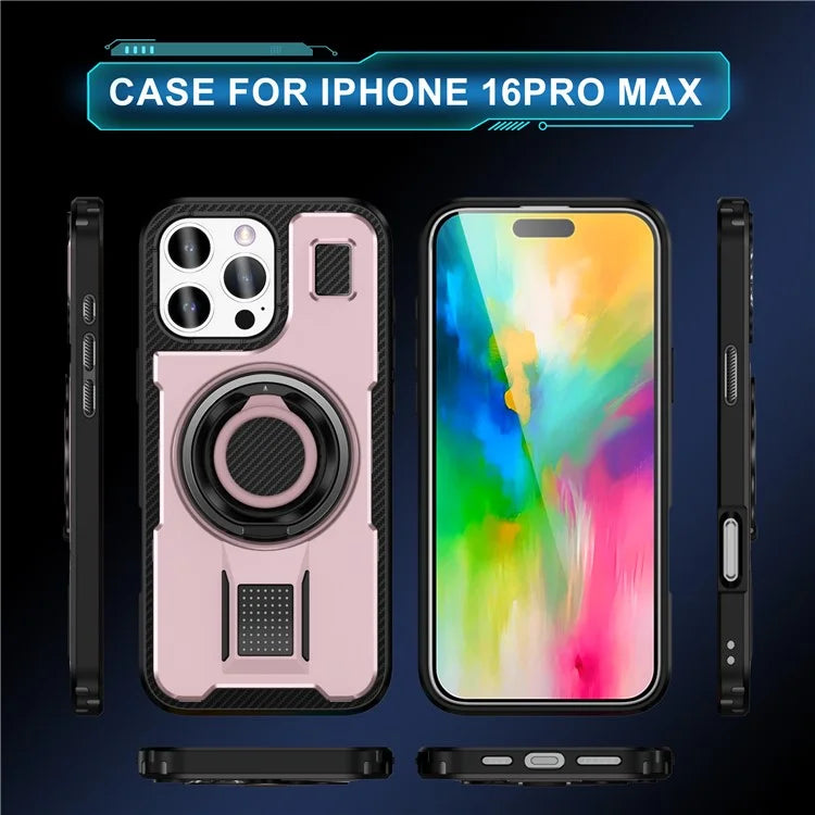 For iPhone 16 Pro Max Case TPU+PC Kickstand Phone Cover with Silicone Finger Strap