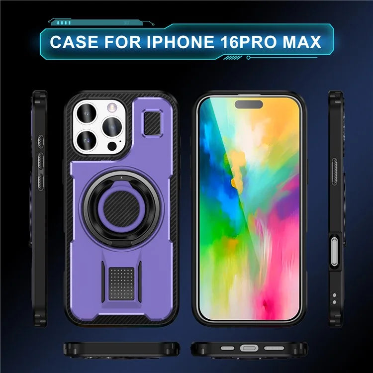 For iPhone 16 Pro Max Case TPU+PC Kickstand Phone Cover with Silicone Finger Strap