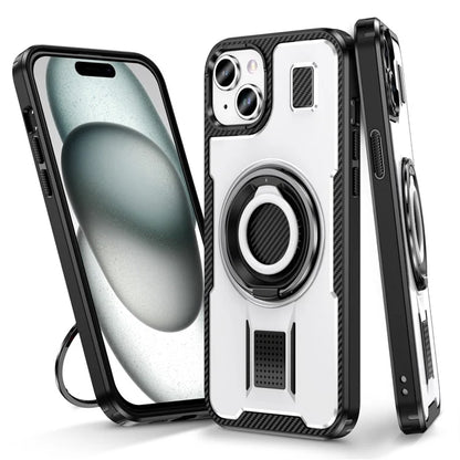 For iPhone 15 Case TPU+PC Kickstand Phone Cover with Silicone Finger Strap