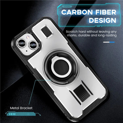For iPhone 15 Case TPU+PC Kickstand Phone Cover with Silicone Finger Strap