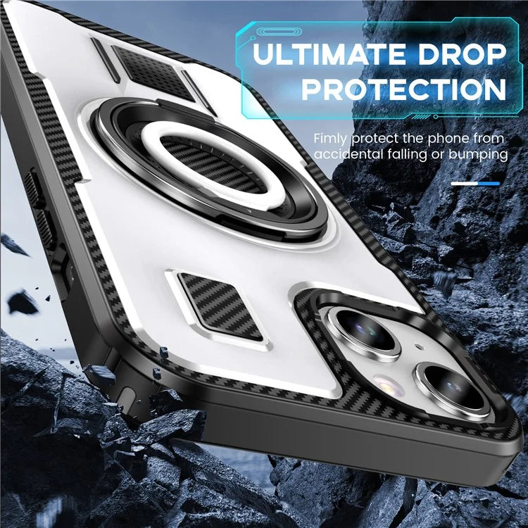 For iPhone 15 Case TPU+PC Kickstand Phone Cover with Silicone Finger Strap