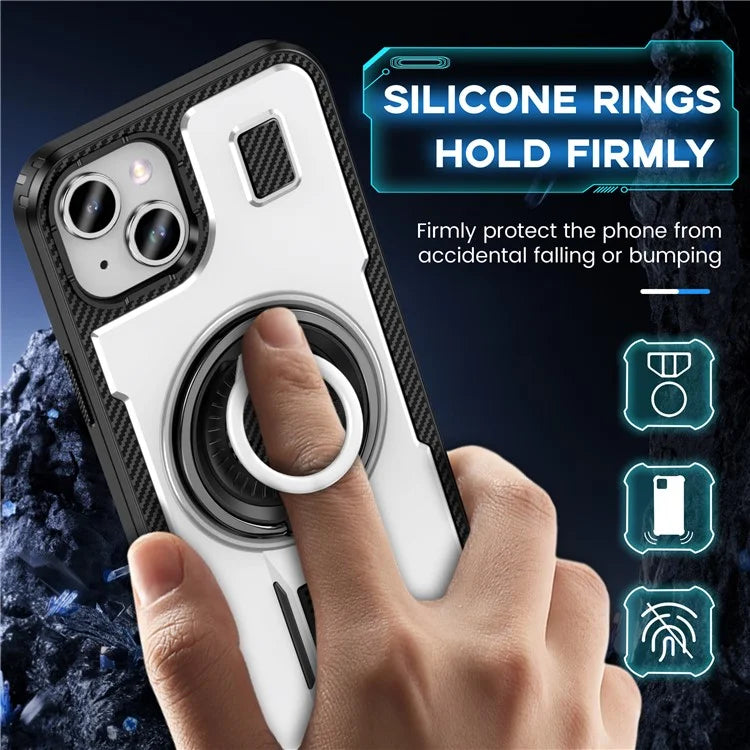For iPhone 15 Case TPU+PC Kickstand Phone Cover with Silicone Finger Strap