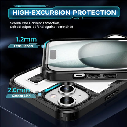 For iPhone 15 Case TPU+PC Kickstand Phone Cover with Silicone Finger Strap