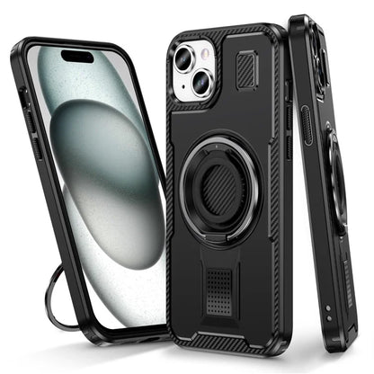For iPhone 15 Case TPU+PC Kickstand Phone Cover with Silicone Finger Strap