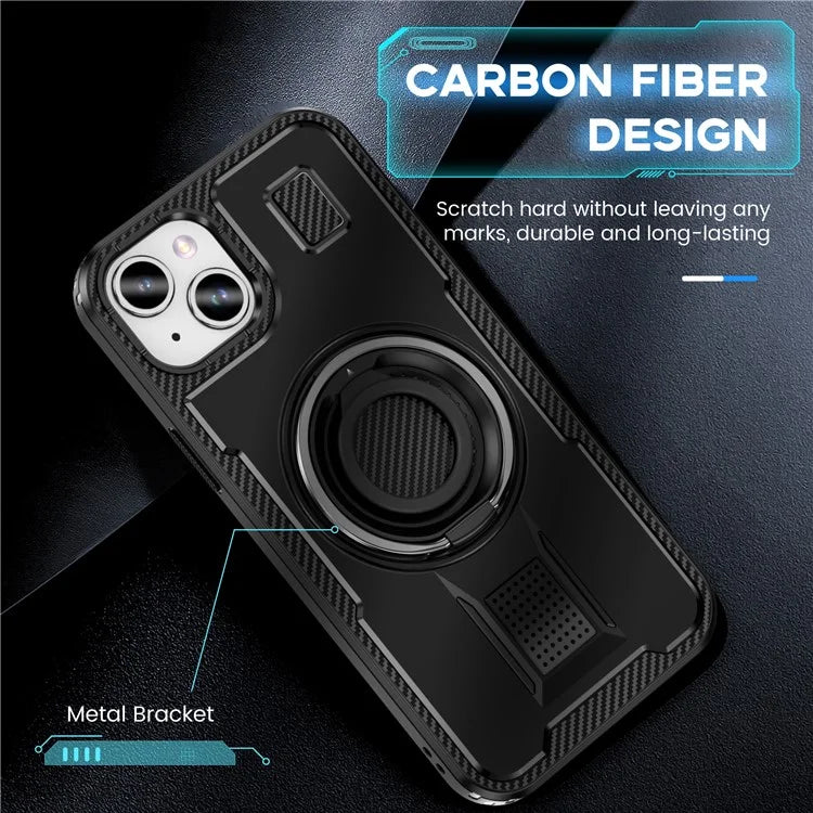 For iPhone 15 Case TPU+PC Kickstand Phone Cover with Silicone Finger Strap
