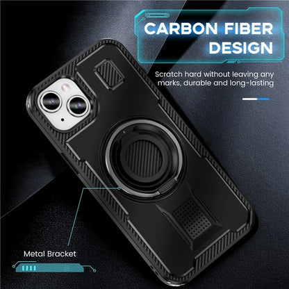 For iPhone 15 Case TPU+PC Kickstand Phone Cover with Silicone Finger Strap