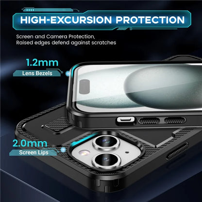 For iPhone 15 Case TPU+PC Kickstand Phone Cover with Silicone Finger Strap