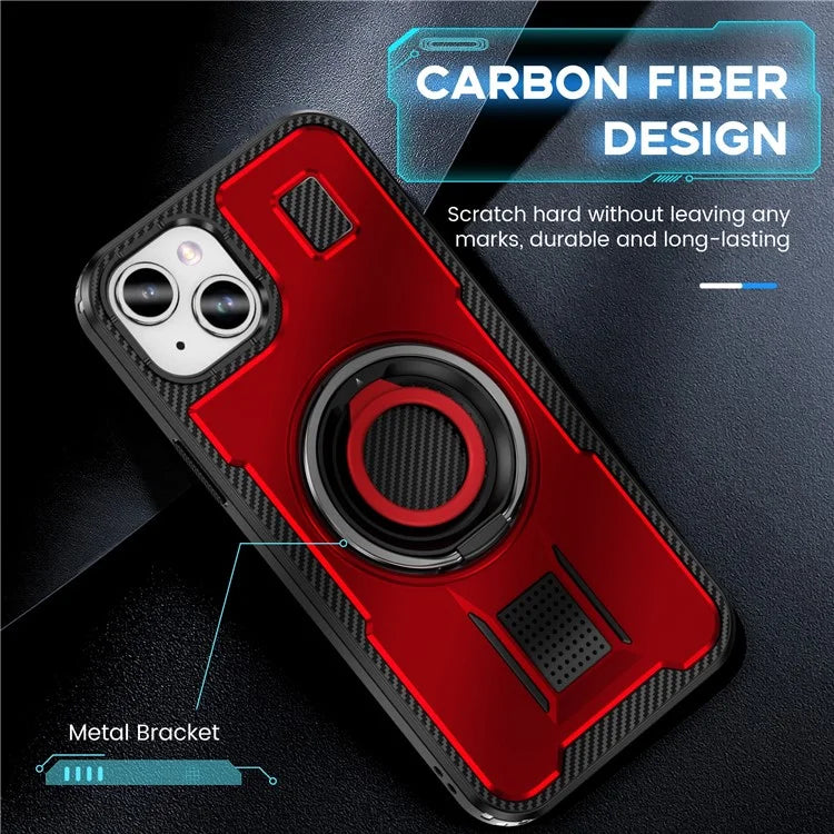 For iPhone 15 Case TPU+PC Kickstand Phone Cover with Silicone Finger Strap