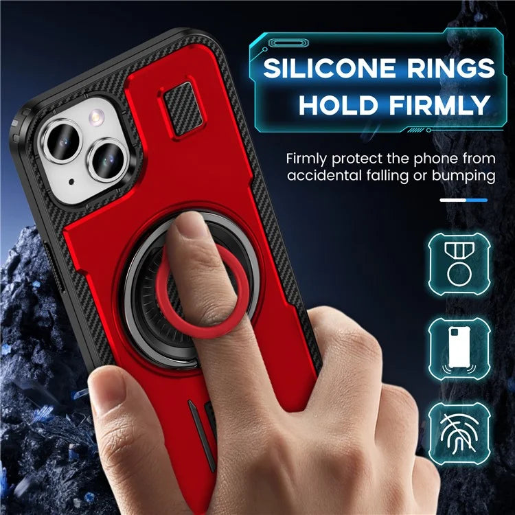 For iPhone 15 Case TPU+PC Kickstand Phone Cover with Silicone Finger Strap