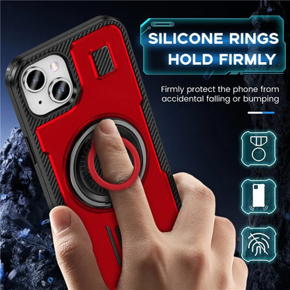 For iPhone 15 Case TPU+PC Kickstand Phone Cover with Silicone Finger Strap