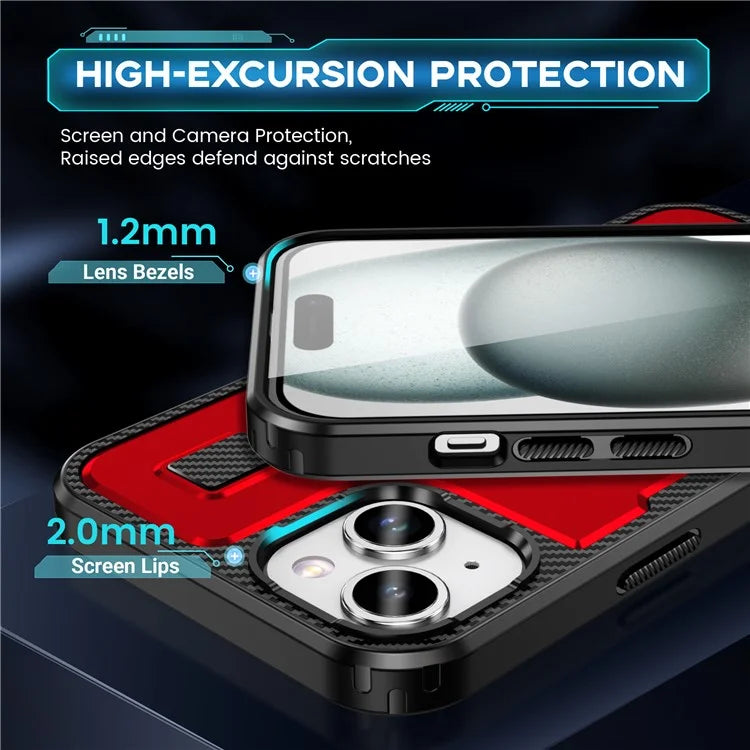 For iPhone 15 Case TPU+PC Kickstand Phone Cover with Silicone Finger Strap