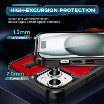 For iPhone 15 Case TPU+PC Kickstand Phone Cover with Silicone Finger Strap