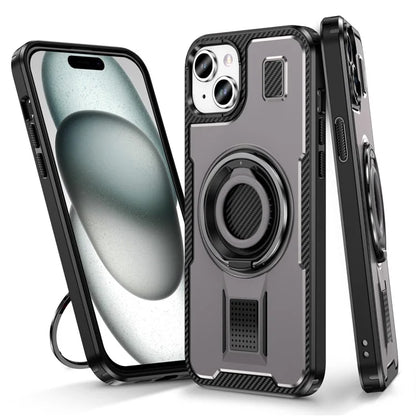 For iPhone 15 Case TPU+PC Kickstand Phone Cover with Silicone Finger Strap