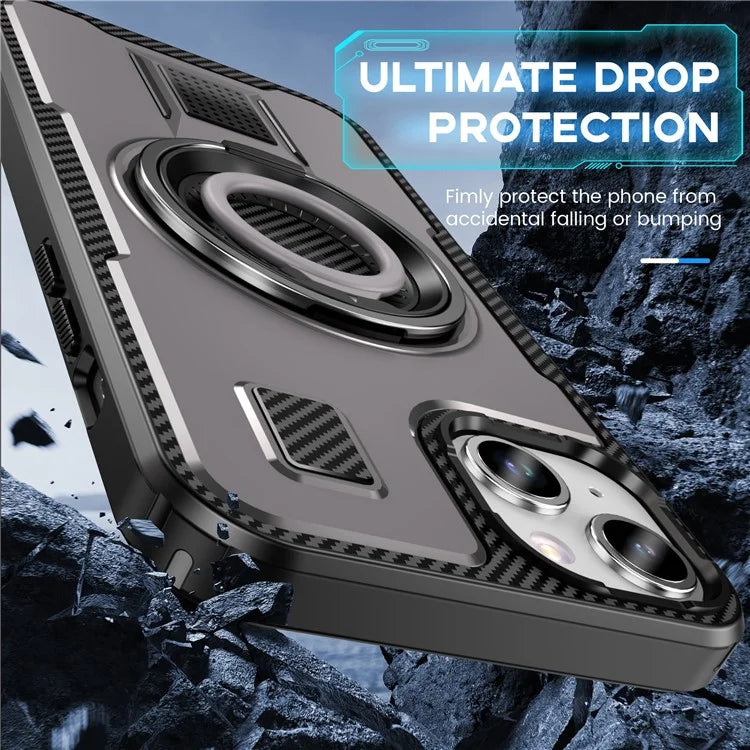For iPhone 15 Case TPU+PC Kickstand Phone Cover with Silicone Finger Strap