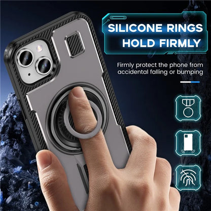 For iPhone 15 Case TPU+PC Kickstand Phone Cover with Silicone Finger Strap