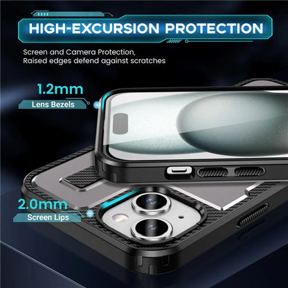 For iPhone 15 Case TPU+PC Kickstand Phone Cover with Silicone Finger Strap