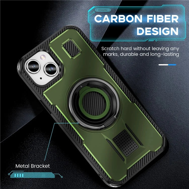 For iPhone 15 Case TPU+PC Kickstand Phone Cover with Silicone Finger Strap